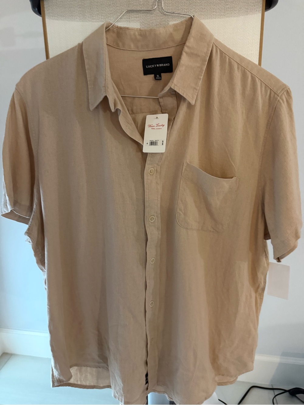 Lucky Brand Men's Short Sleeve Button-Down Shirt in Tan